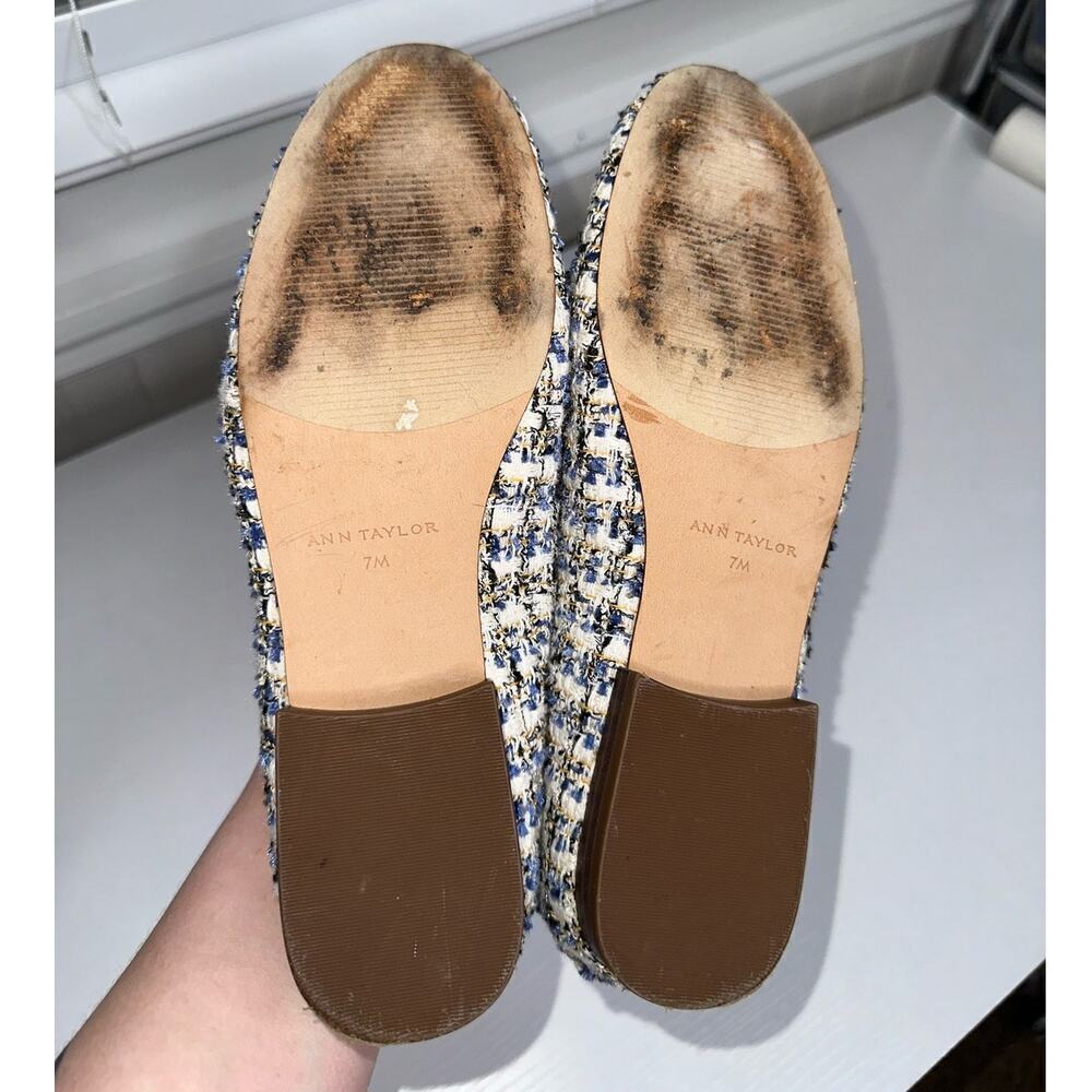 Ann Taylor Ursula Tweed Tassel Loafers Blue Size 7M Slip On Round Toe - Picture 6 of 8